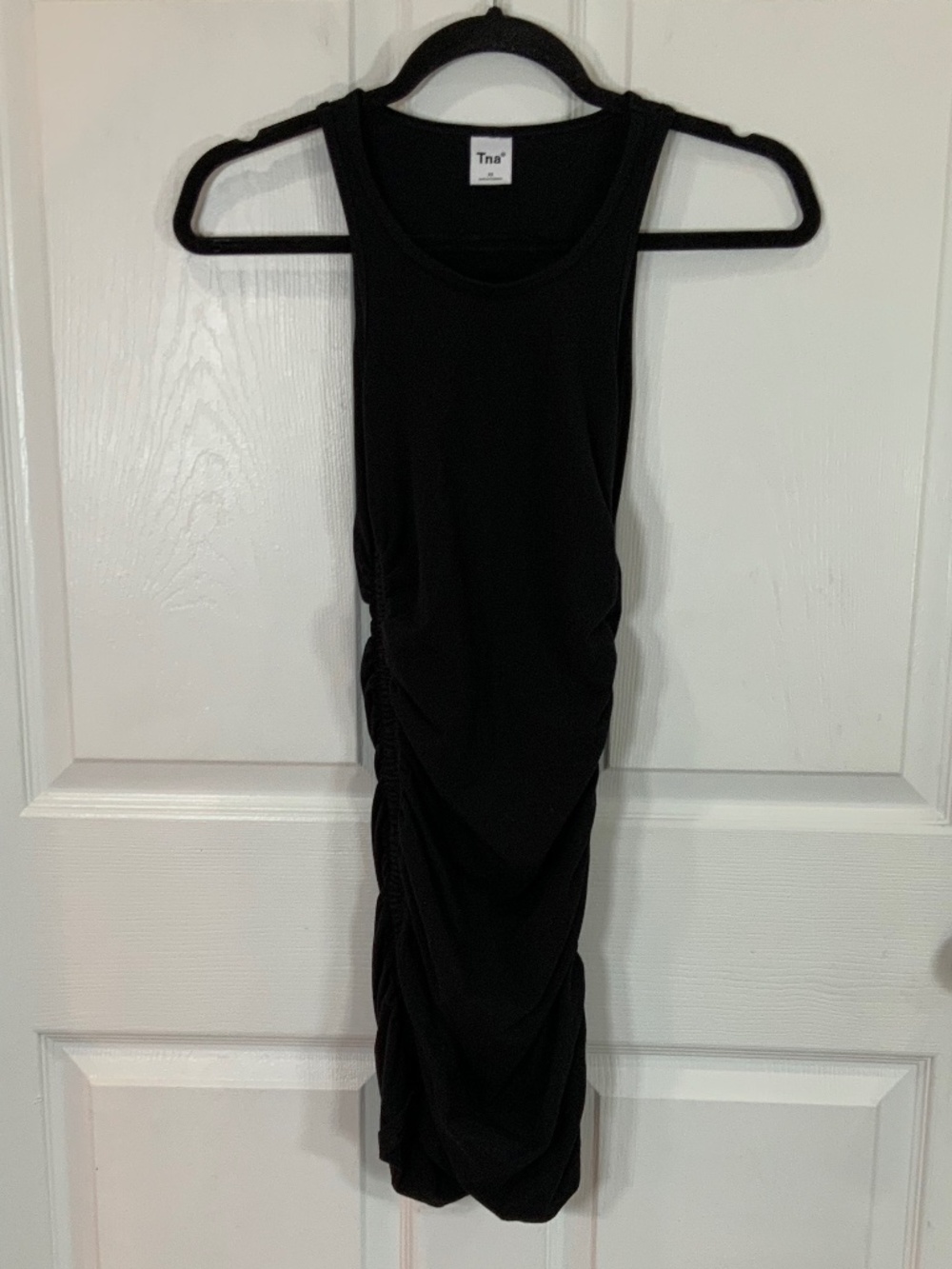 Aritzia TNA Black Bodycon Ruched Athleisure Tank Mini Dress Size XS